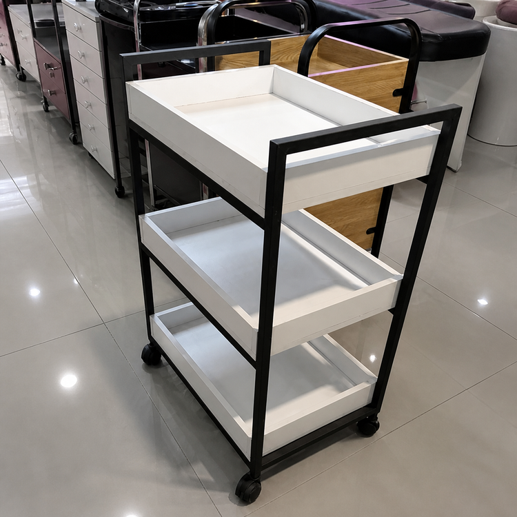 ترولی آرایشگاهی سه طبقه چوب و فلز